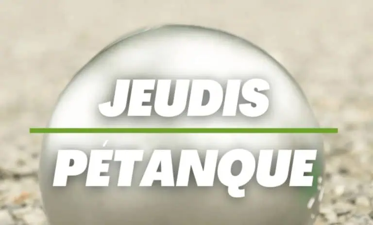 Affiche de l’événement Jeudis Pétanque avec boule et texte.