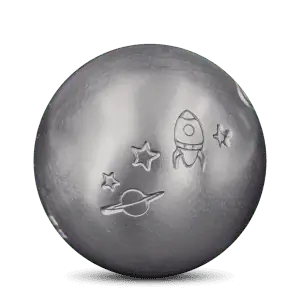 Silver petanque ball with space-themed engravings for juniors.